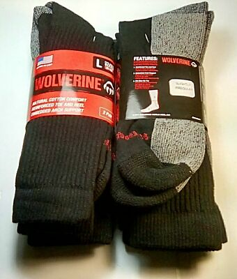 #ad Wolverine Cotton Comfort Steel Toe Crew Sock Large Black 4 pairs $17.84
