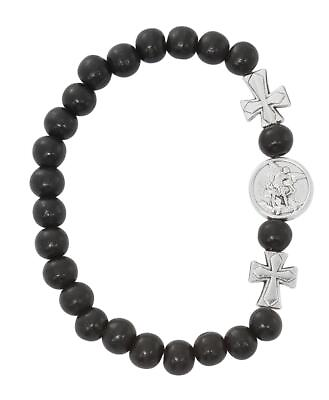 #ad Saint Michael Silver Black Wood Bracelet Comes Carded $12.88