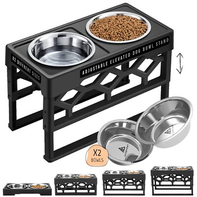#ad Small Elevated Dog Bowls Stand Adjustable 4 Heights Raised Dog Dish Holder w... $49.82