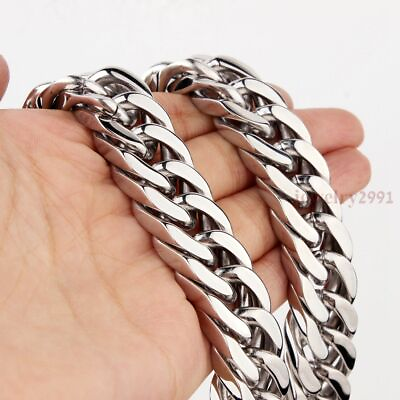 #ad Men Stainless Steel Large Heavy Silver 17MM Curb Chain Link Necklace or Bracelet $37.71