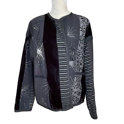 #ad Vintage Max amp; Mabel Mix Fabric Artsy Black Jacket Size 1 Velvet Stripe Floral $35.90