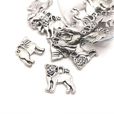 #ad 4 20 or 50 pcs Silver Pug Dog Charms Double Sided US Seller AS225 $6.95