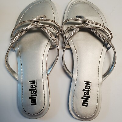 #ad #ad Silver Flat Thong Sandles Rhinestone Straps Kenneth Cole Production Unlisted $12.48