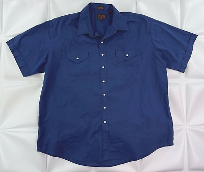 #ad Plains Western Wear Mens Sz 2X Big Man Navy Blue Pearl Snap Cowboy Shirt $15.02