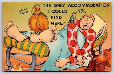 #ad Comic Humor c1942 The Only Accommodation I Could Find Here Vintage Andy Postcard $5.50