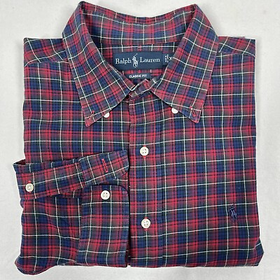 #ad Ralph Lauren Polo Shirt Mens Extra Large Red Plaid Classic Fit Lightweight Twill $15.99