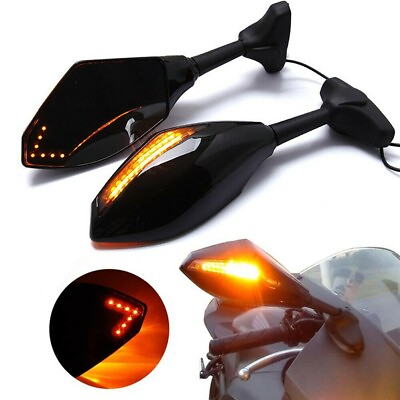 #ad Rearview Mirrors With Turn Signals LED For Kawasaki Ninja ZX6R ZX636 ZX9R Clear $31.85