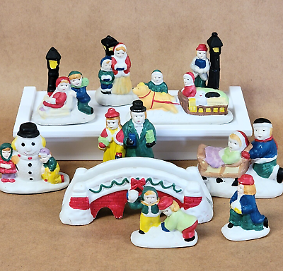 #ad VTG 10 pc Holiday Village Figurines Porcelain Christmas R.O.C. Taiwan $30.00