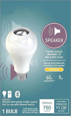 #ad ED Light Bulb 9 Watt Bluetooth Speaker Medium Base A21 Bulb $25.86