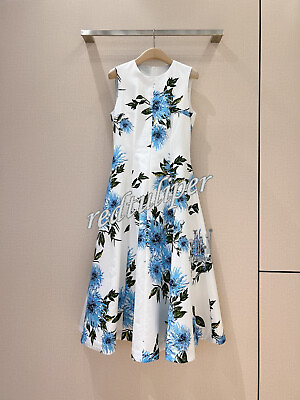 #ad Spring Summer Sleeveless Blue Printed Dress smlxl $136.00