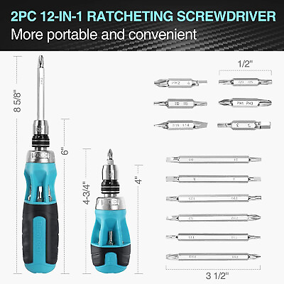 #ad 2PCS 12 in 1 Ratcheting Screwdriver Set Multi bit Screw Driver Set Phillips Slo $16.76