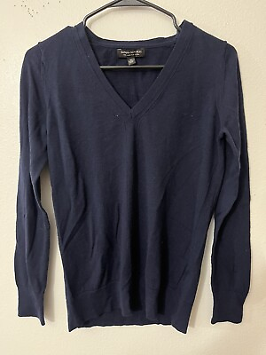 #ad Banana Republic 100% Merino Wool V Neck Sweater Long Sleeve Navy Womens Size M $14.40