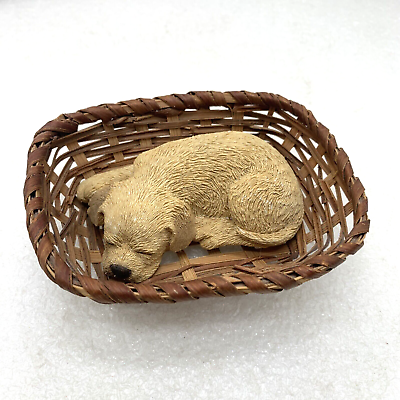 #ad Sandcast Labrador Puppy Dog Sleeping Basket Snoozer Figurine Sculpture Vintage $14.99