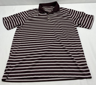 #ad Nike Golf Dri Fit Men’s Maroon Pink White Striped Short Sleeve Polo Shirt Sz L $17.00