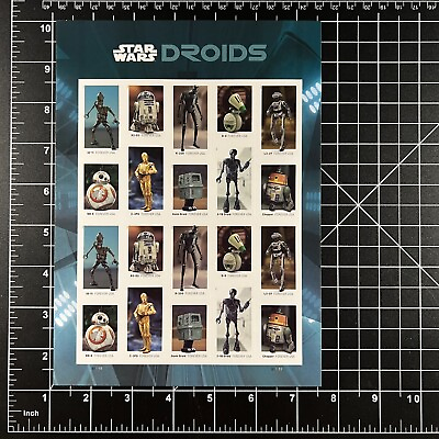 #ad 2021 USPS SHEET OF 20 FIRST CLASS FOREVER STAMPS STAR WARS DROIDS LUCASFILM 68¢ $13.60
