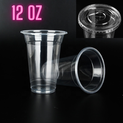 #ad 12 oz Clear Plastic Cups PET and Flat Lids Cold 1000 unit per case 98mm $49.85