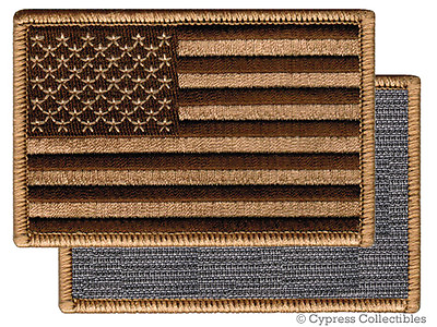 #ad AMERICAN FLAG EMBROIDERED PATCH CAMO BROWN TAN USA US w VELCRO® Brand Fastener $5.95