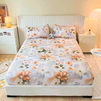#ad Cotton Fitted Bed Sheet With Elastic Band Anti Slip Adjustable Mattress Covers $48.87