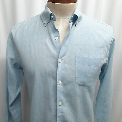 #ad Peter Millar Shirt Mens Medium Blue Linen Long Sleeve Button Up Front $29.95