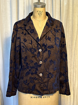 #ad Via Vai Womens Brown Blue Tapestry Jacket Sz L pre owned $32.75