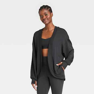 #ad Medium Womens French Terry Cardigan All In Motion Black $22.25