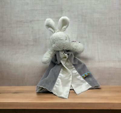 #ad Bunnies By The Bay Gray Satin Security Blanket Lovey Plush Hang Toy White Bunny $14.95