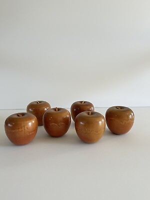#ad Vintage Brown Wooden Apples with Leather Stems Set of 6 2.5 inches in height $5.00