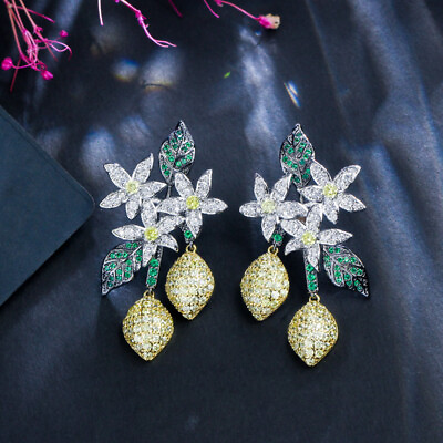 #ad CZ Dangling Big Long Flower Leaf Drop Earring Summer 925 Silver Fashion Jewelry $11.69