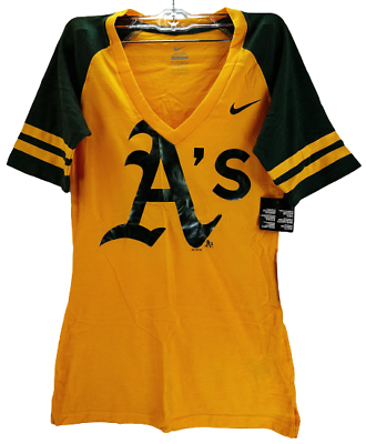 #ad Nike Women#x27;s Oakland Athletics Logo Fan Top Gold Green $19.99
