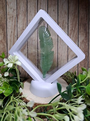 #ad Green Fluorite Crystal Feather Carving Display Frame 8.5cm Hand Carved Gift GBP 14.99