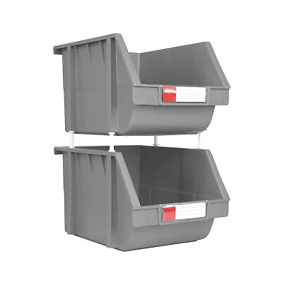 #ad GREY Heavy duty thermoplastic storage bin organizer Stackable Hangable Sid... $61.29