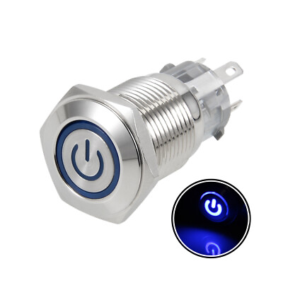 #ad Latching Metal Push Button Switch 16mm Mounting Dia 5A 1NO 1NC 12V Blue LED $9.40