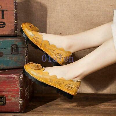 #ad Retro Ethnic Womens Leather Floral Slip On Loafers Leisure Shoes Soft Flats Size $51.84