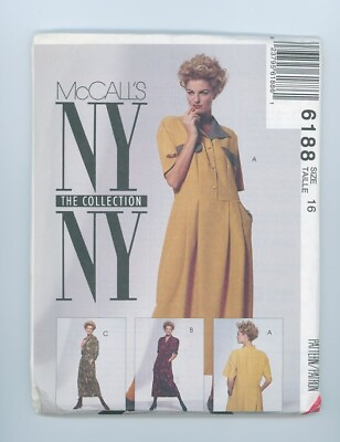 #ad NY NY The Collection 1992 McCalls #6188 Size 16 Vintage Dress Pattern Unfolded $8.50