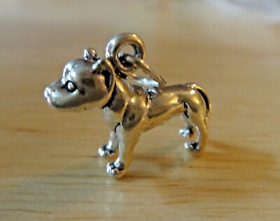 #ad Sterling Silver 3D 17x14mm Solid Pit Bull American Terrier Dog Charm $25.99