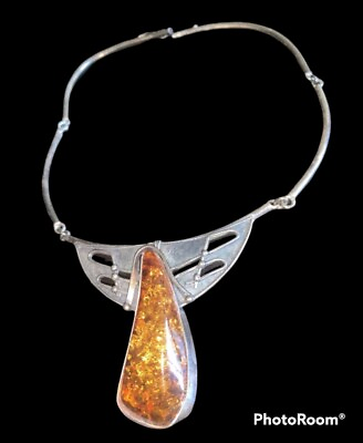 #ad MAGNIFICENT STERLING SILVER NECKLACE WITH NATURAL BALTIC AMBER $395.00