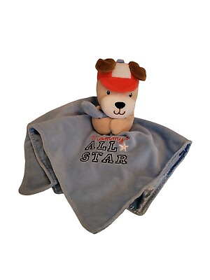 #ad Okie Dokie Blue Puppy Baby Security Blanket Mommy’s All Star Baseball Dog Rattle $19.98
