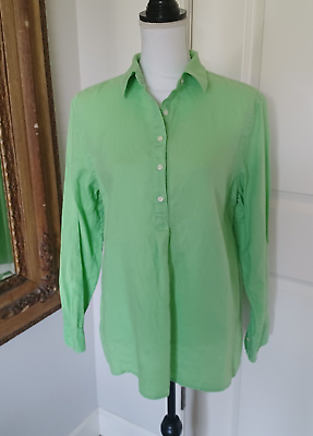#ad Ralph Lauren Green Label Linen Women#x27;s Button LS Tunic Top Blouse Green Size L $14.95