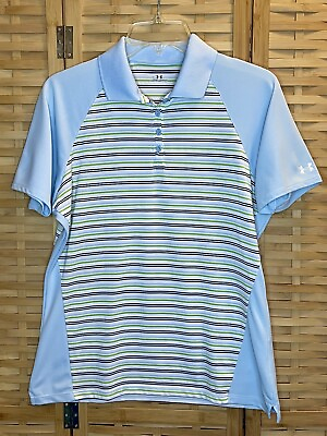 #ad Under Armour UA Women#x27;s Polo Golf Tennis Shirt Striped Lightweight Size Large $12.50
