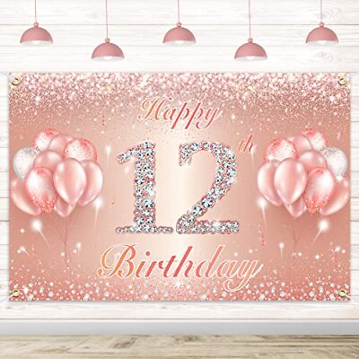 #ad Happy 12th Birthday Banner Backdrop 12 Birthday Party Decorations Supplies ... $18.83