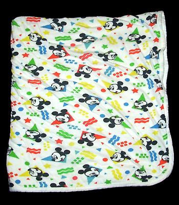 #ad VTG Dundee Mickey Mouse Cotton Baby Blanket 2 Ply Orange Blue Green Yellow Shape $43.96