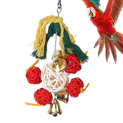 #ad Bird Toy Hanging Rattan Balls Bird Chew Toy with Bells for Parrot Parakeet $10.27