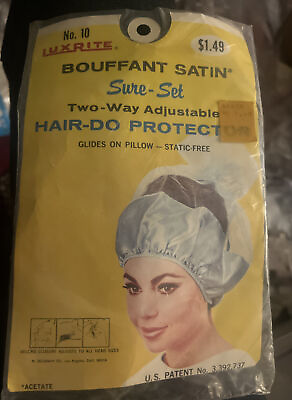#ad LUXRITE Boudoir Bed Sleep Cap Womens BLACK Nylon Tricot Nylon Lace Elastic adj $12.99