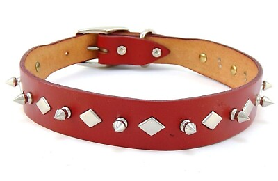 #ad HAMILTON Spiked amp; Diamond Studded Leather Dog Collar 26quot; x 1 1 4quot; Red $18.99