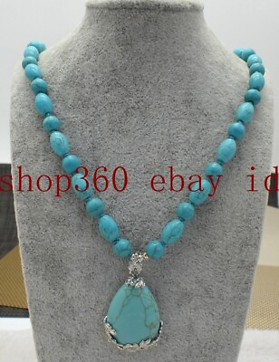 #ad Natural 8mm 8x12mm Blue Turquoise Gemstone Beads Pendant Necklace 18#x27;#x27; AAA $5.85