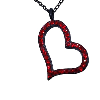 #ad Red Rhinestone Heart Necklace Love Gift Cutout Heart Red Black $9.99
