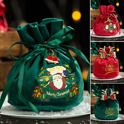 #ad Christmas Velvet Gift Bag Santa Drawstring Christmas Bags Reusable $8.17