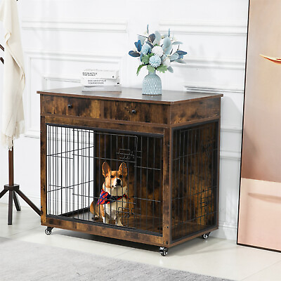 #ad Dog Crate Kennel Indoor Pet Cage End Table Wooden Dog House for Small Dog $179.99