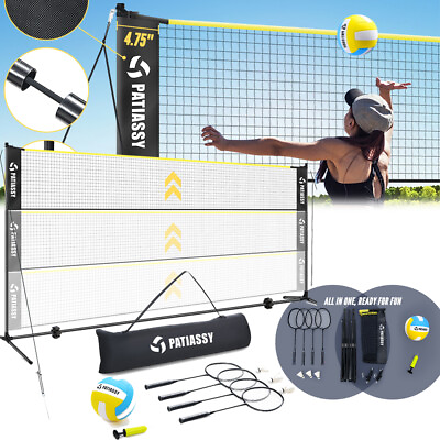#ad 5.1 7.4ft Adjustable Height Portable Badminton Volleyball Net Set with Poles Bag $93.07