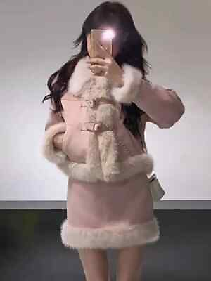 #ad Winter artificial fur two piece dress set for women#x27;s casual jacketskirt $93.59